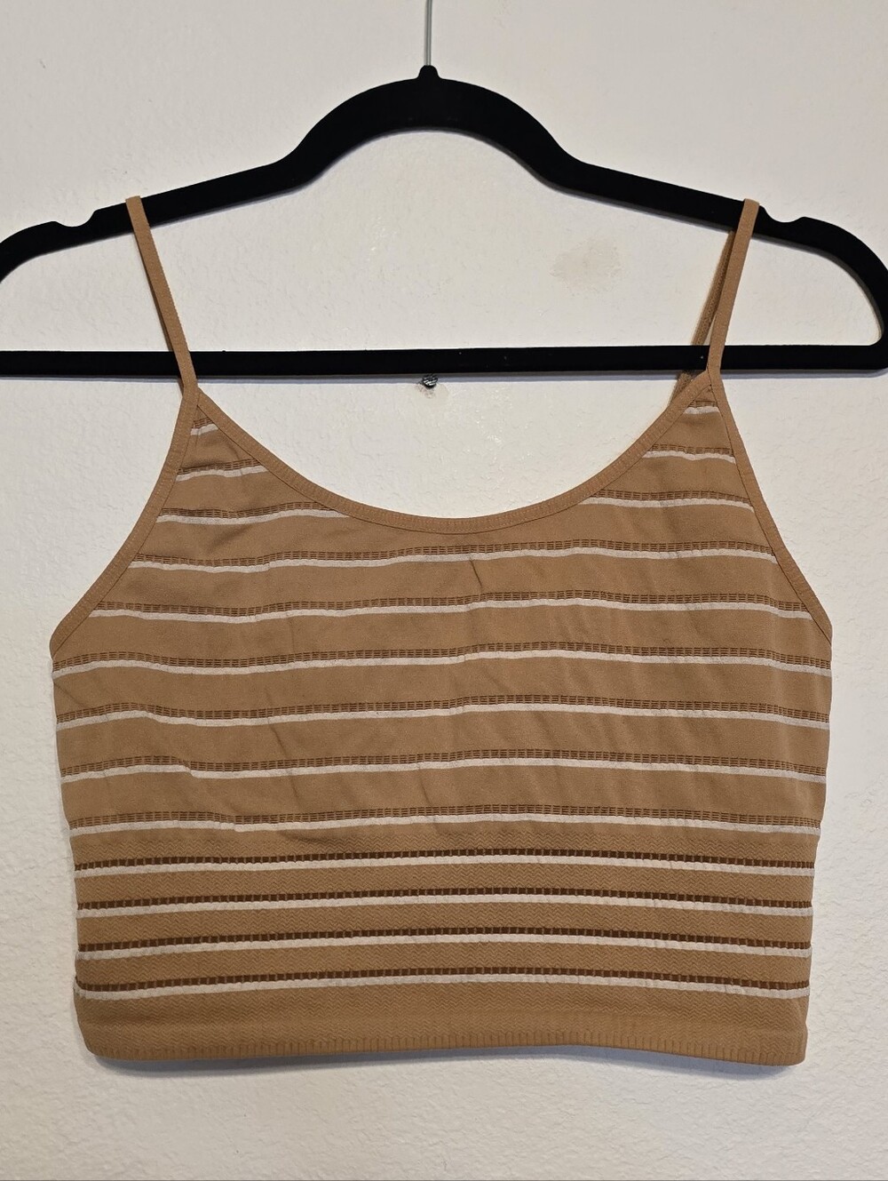 BKE Sole Striped Brami Crop Top Tan Camel Cream Size M/L BK976